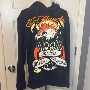 Ed Hardy Eagle Death Before Dishonor Blue Hoodie